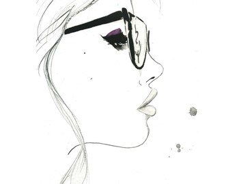 That Nerdy Girl, Print from original watercolor and pen fashion illustration by Jessica Durrant