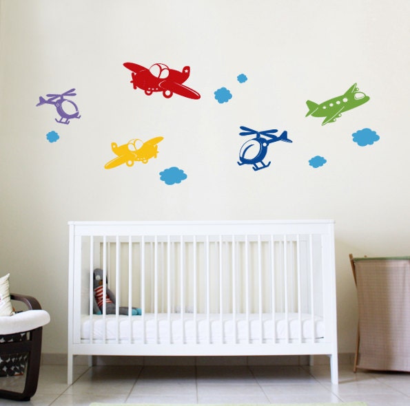 SALES - Up in the Air - Plane and Helicopter Wall Decals - set of 5