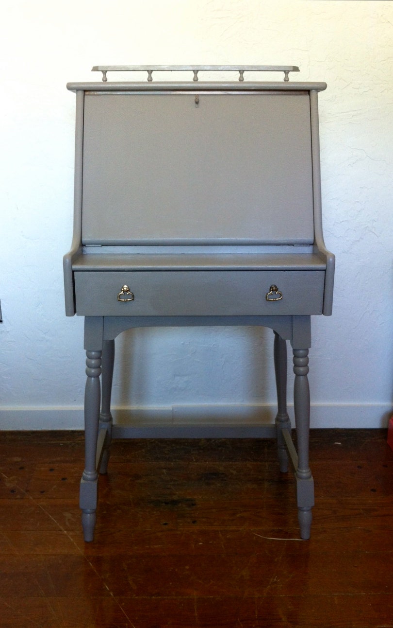 Vintage 1960s Drop Leaf Writing Desk in Gloss Dove Grey