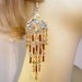 Vintage Earrings Chandelier Statement Long Dangle 80s AB Crystal Rhinestone Golden Amber Glass Beads Retro Bride Wedding Jewelry