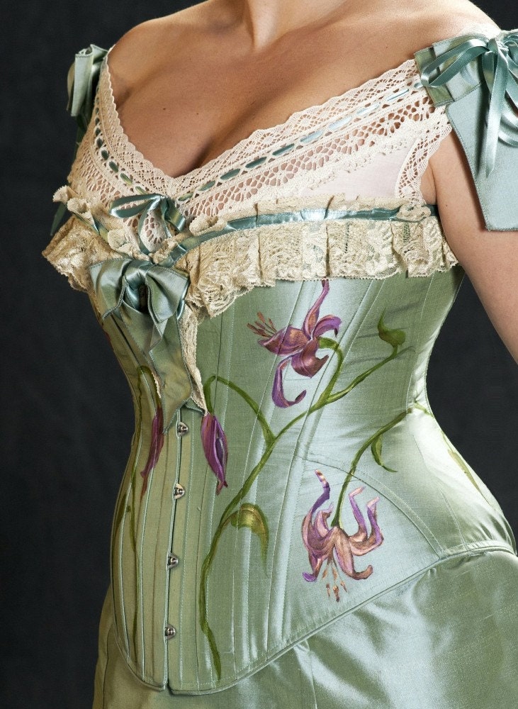 c. 1905 Hand Painted Sea Foam Silk Edwardian Ensemble
