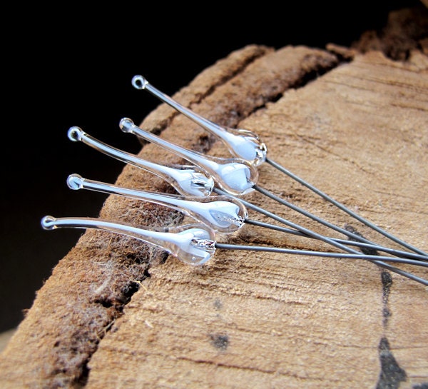 White Glass Headpins. Artisan Lampwork Supplies for Earrings, Necklace, Pendant - 24 gauge - NadinArtGlass