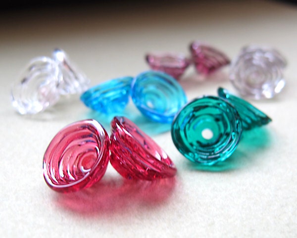 Colored Glass Bead Caps. Handmade Lampwork Pair Beads for Earrings, Necklace - Red, Purple, Blue, Green, Clear, Transperent Black