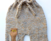 Hand knit wool baby shorts soaker owl design ready to ship