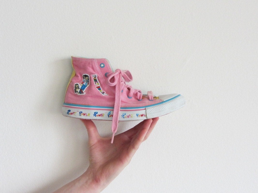 ACTUAL punky brewster shoes . 1984 rainbow high top chucks .size 4 .sale