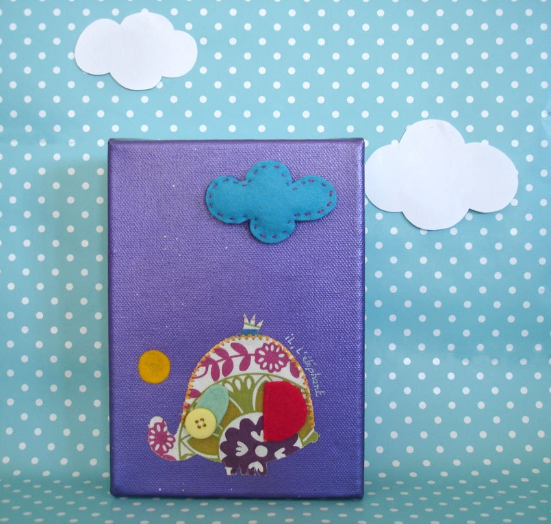 Baby Nursery wall art, 3D felt canvas,Elephant in Felt, Baby boy nursery decor, Decoration kids, Children elephant decor,