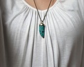 Turquoise Tooth Mosaic Pendant on Chain - India Handmade Pendant - Brass Inlay Mosaic Pendant