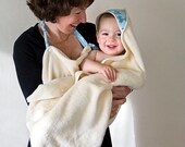 Organic Hooded Towel in Blue, Oversized Organic Hooded Apron Towel with bath washmitts for Mommy and Baby, children matching set, under 100