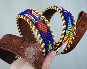 Vintage Leather Seed Bead Native American Southwest Belt - Tooled Leather - Thunderbird
