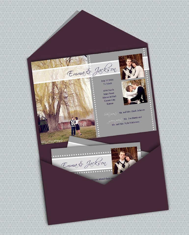 DIY- Ribbons and Pearls Printable Wedding Invitation Suite with Engagment Photos