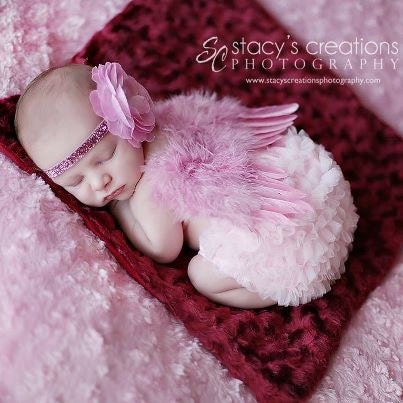 Baby Angel wings & Headband set, dusty pink. Ready to ship. Great newborn photography prop. special Etsy price