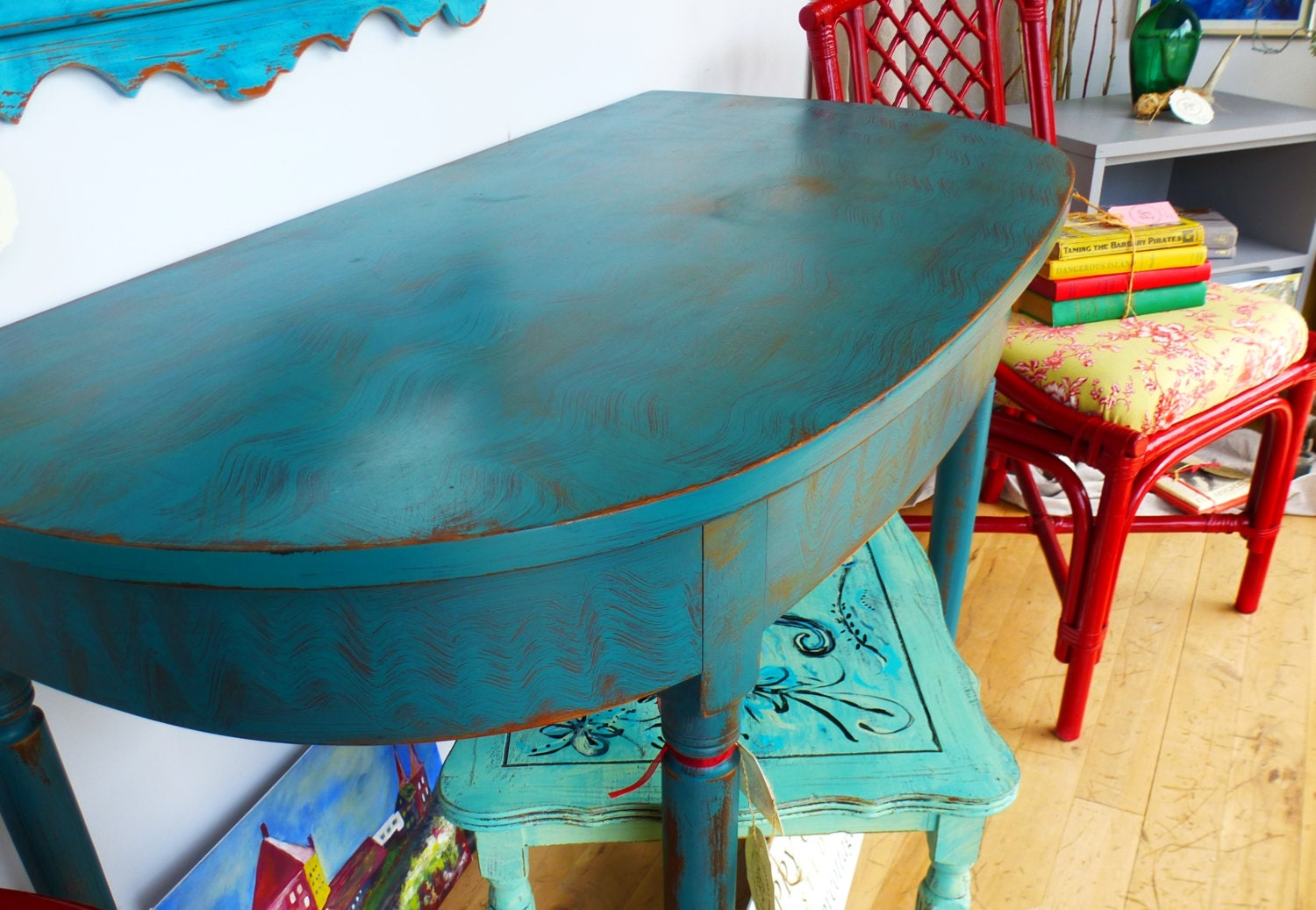 Farmhouse Sofa Table Foyer Vintage Half Moon Table Poppy Cottage