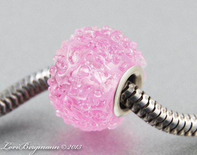 Pink Sugar Big Hole Charm Bead with Sterling Core, SRA Handmade
