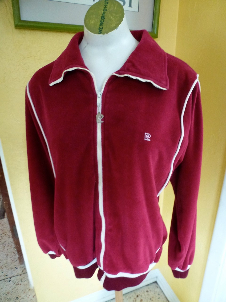 Pierre Cardin red velvet warm up track jacket 1970s-80s