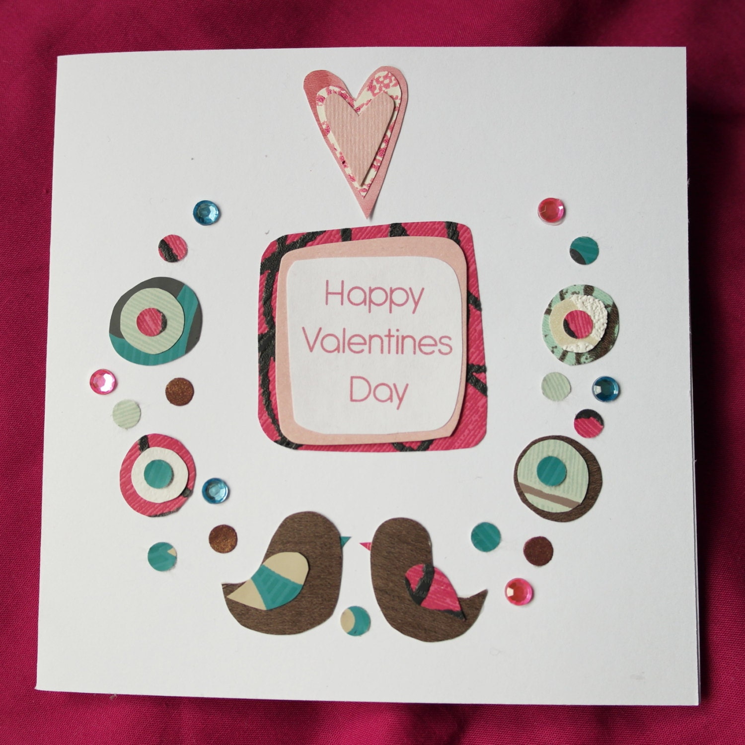 Happy Valentines day birds and flowers card