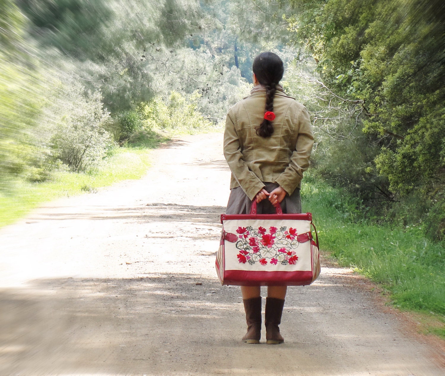 Romantic Getaway Weekender - Leather, Embroidery and Linen
