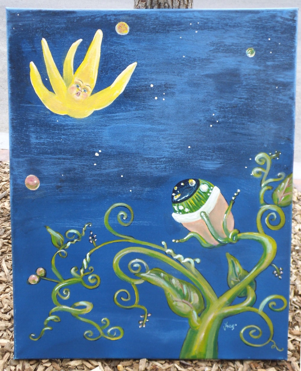 Falling Star and Venus Eye Snap 20 x 16 surreal original acrylic on canvas