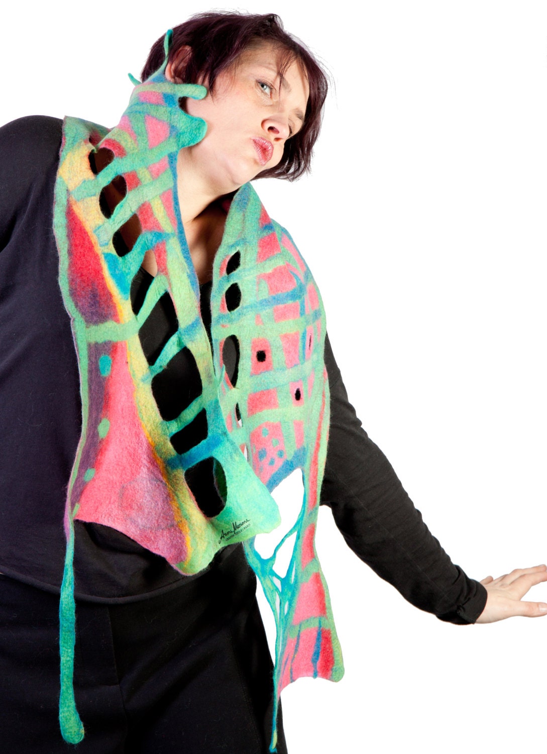 Fancy felt women scarf, multicolored, extra cozy and extra long
