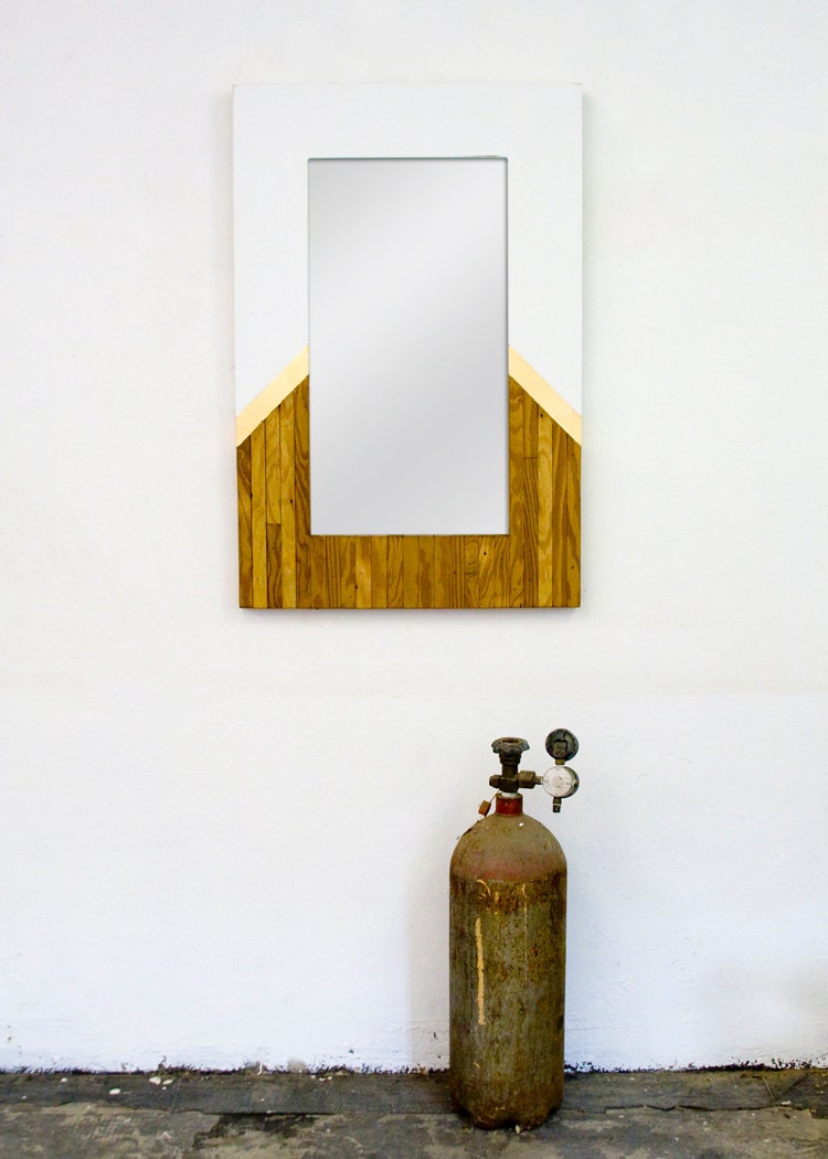 White and Reclaimed Wood Mirror with Gold Leaf Accents