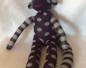 Purple Striped and Polka Dotted handmade Sock Monkey