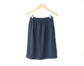 Vintage 80s Navy Heathered Cotton Knit Straight Skirt // High Waisted Casual Skirt