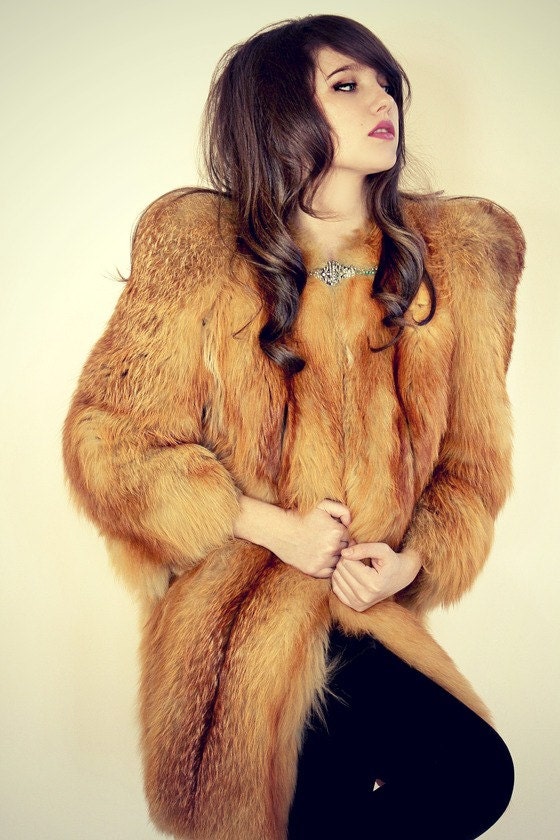 1940s crystal FOX FUR Coat // rhinestone brooch // see store for coupon code