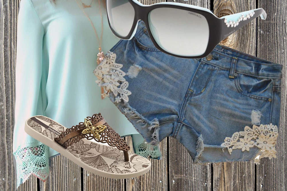 SAMPLE SALE- Reg- 68.00-  Denim cutoff Shorts with Daisy Lace- Size 25 Waist