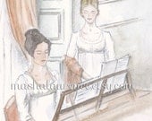 Elizabeth and Georgiana at the piano.  Art print. 5x7.