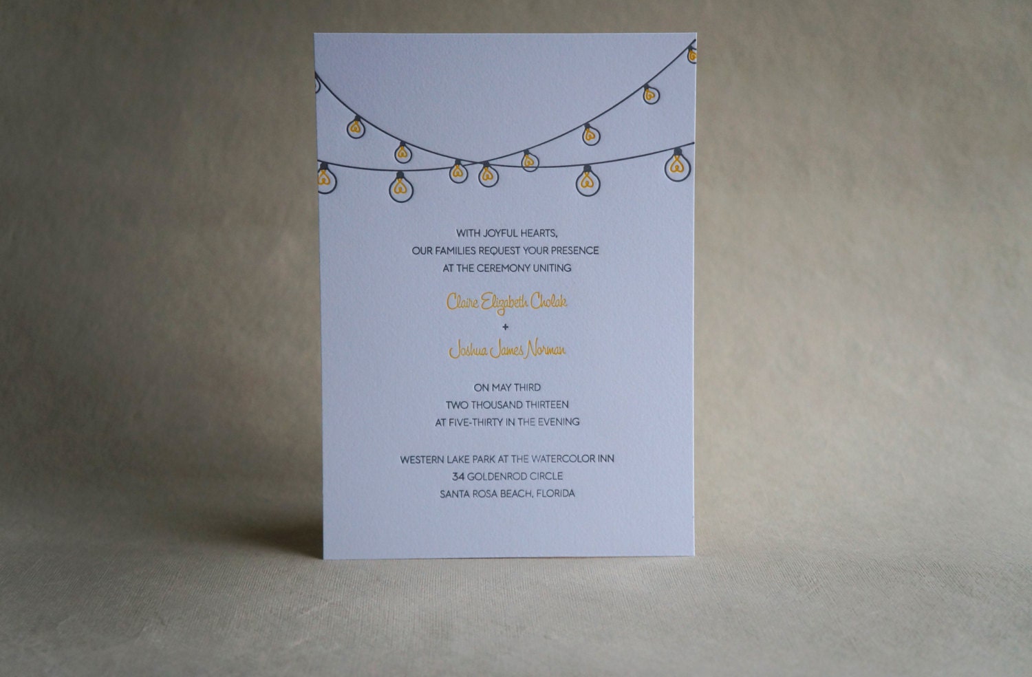Lightbulb Cafe Light Letterpress Invitation - Bistro