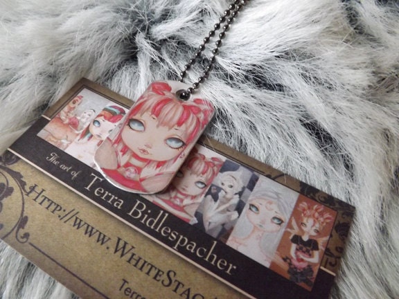 Peppermint Swirl - Dog tag NECKLACE pendant fairy candy stripe fairy fantasy girl