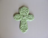 Vintage Green Cross, Paperweight, Wall Hanging, Wall Decor, Office Gift, Pistachio, Mint, Religious Symbol