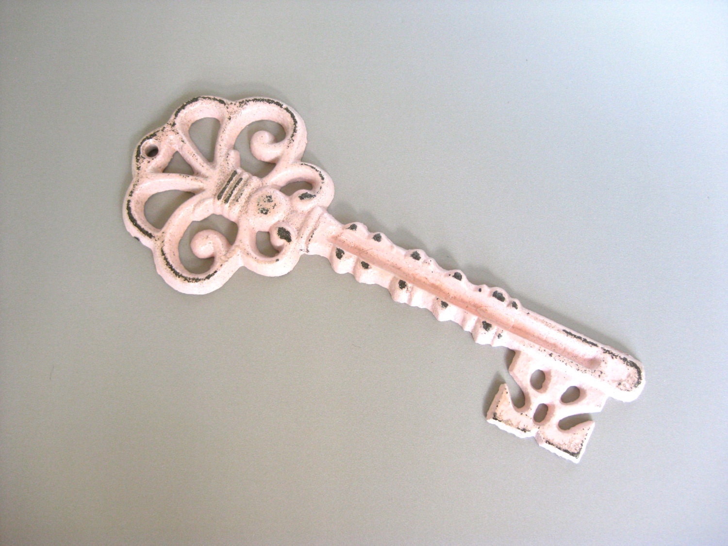 Rustic Key Paperweight, Skeleton Key, Shabby and Chic, Farmhouse Decor, Cottage Decor, Office, Fleur De Lis, Pink