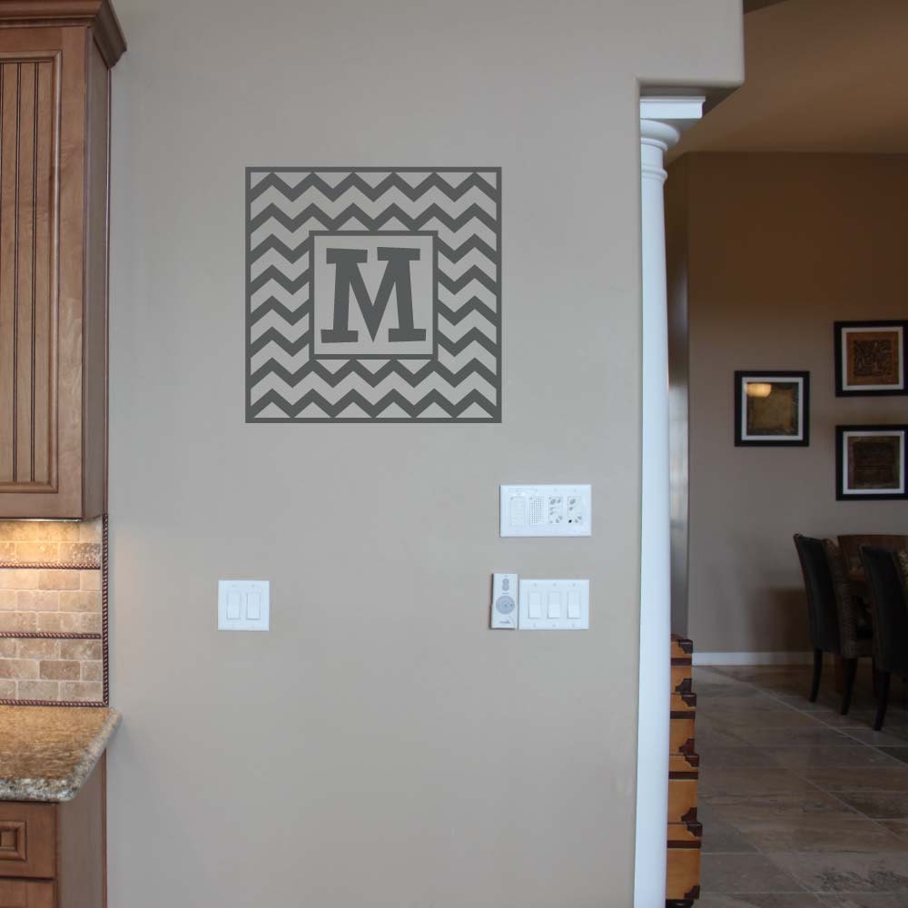 22x22 CHEVRON INITIAL MONOGRAM Wall Decal vinyl monogram lettering (w00928)