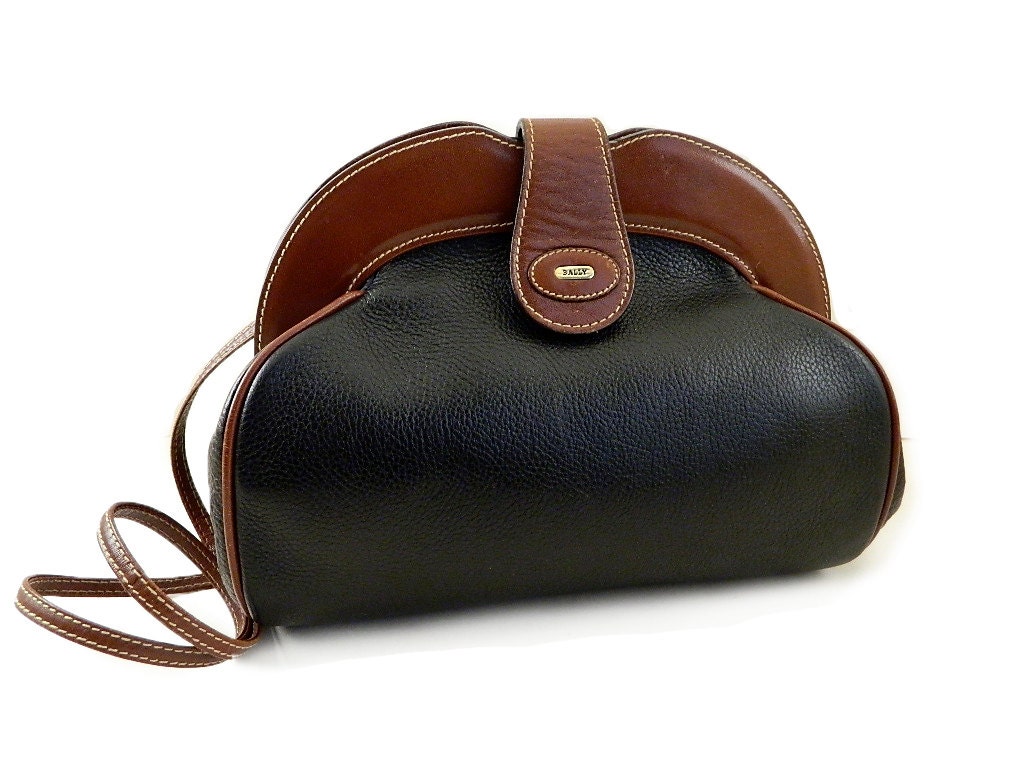 Authentic BALLY Leather Purse Brown Black Made in Italy Shoulder Strap