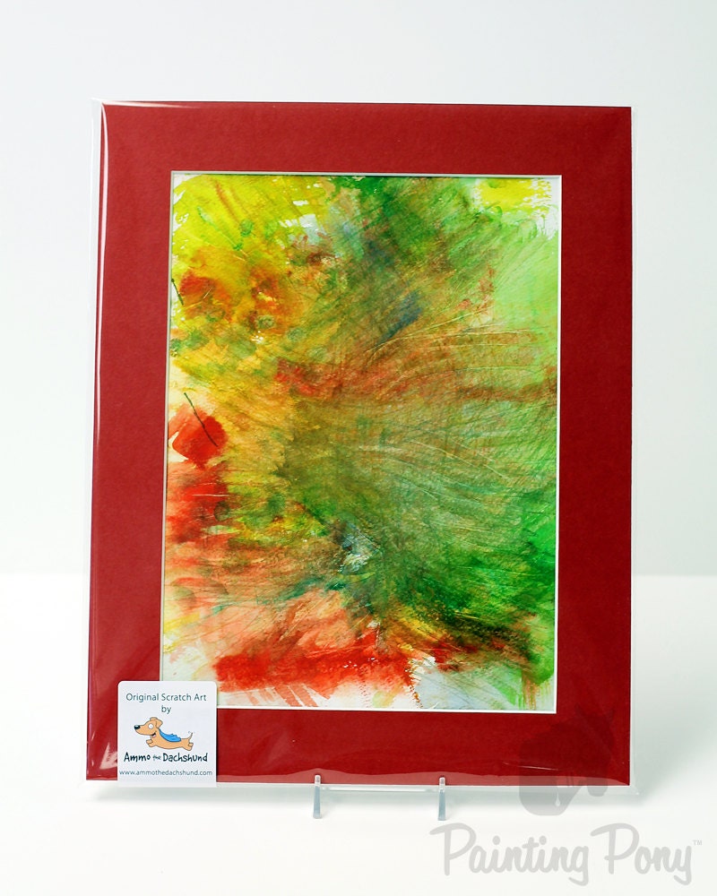 June Bug Abstract Watercolor Painting - 9x12 matted to fit 11x14 Frame - Painted by a Dog