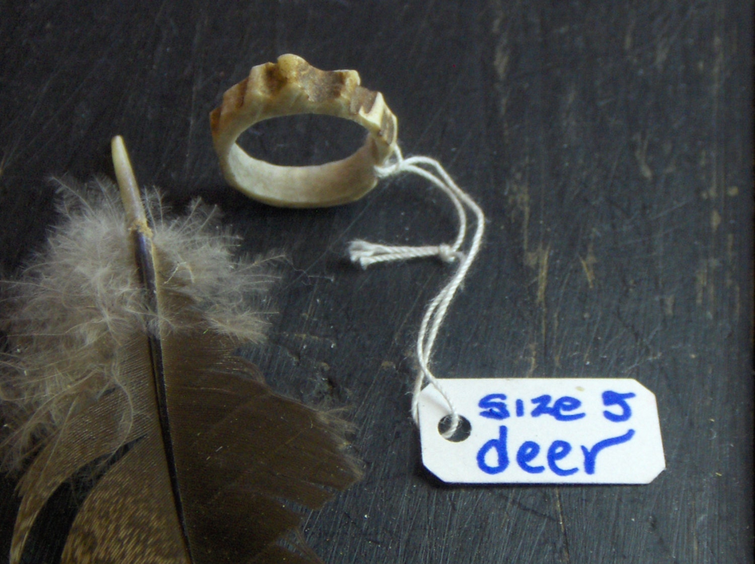 Genuine knobby Deer antler carved pinky ring size.5, knobby rustic natural. Handmade by Chymiera