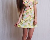 Vtg 1960s Swan Bright Mod Pastel Bow Mini Dress S