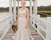 Champagne and Ivory Lace Wedding Dress with Fit and Flare Skirt