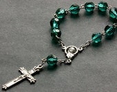 Teal Pocket Rosary. Crystal Rosary. Teal Rosary with Silver Accents. Handmade Rosary.