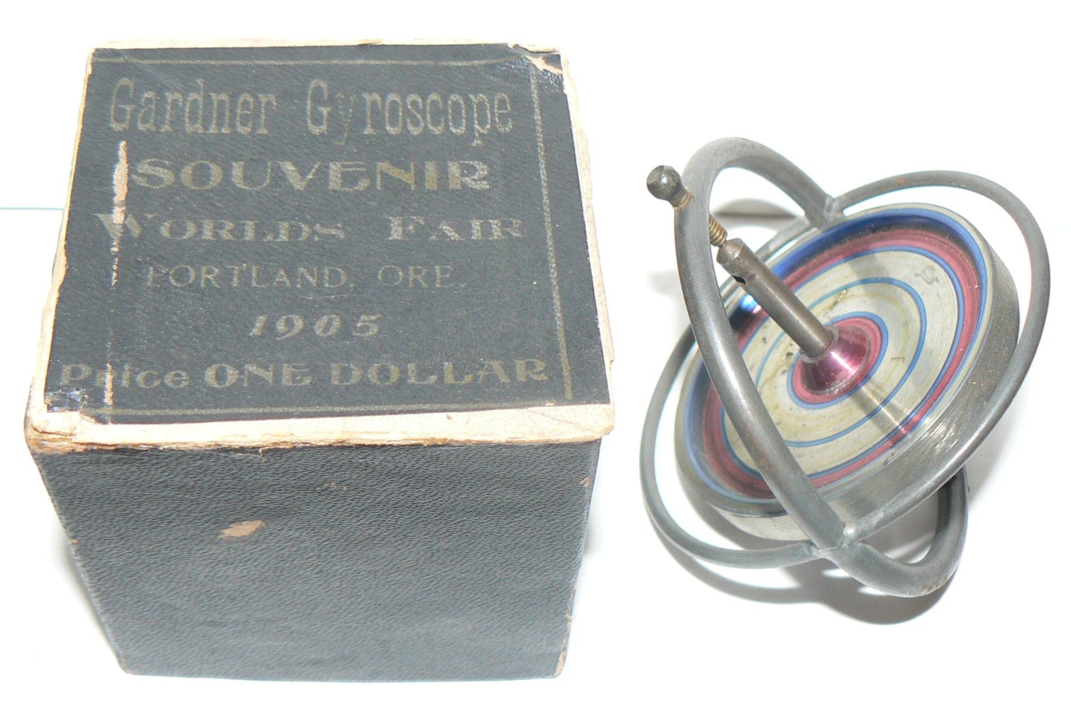 Antique 1905 Worlds Fair Portland OR Souvenir Gardner Gyroscope Toy 108 yrs Old