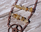 Copper and Amber Gear Necklace