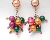 Vintage Bubble Earrings, Cha Cha Earrings, Cluster Earrings, Multi Color Earrings