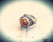 24k Gold Gilded Crystal Cluster Ring- Sterling Silver OOAK