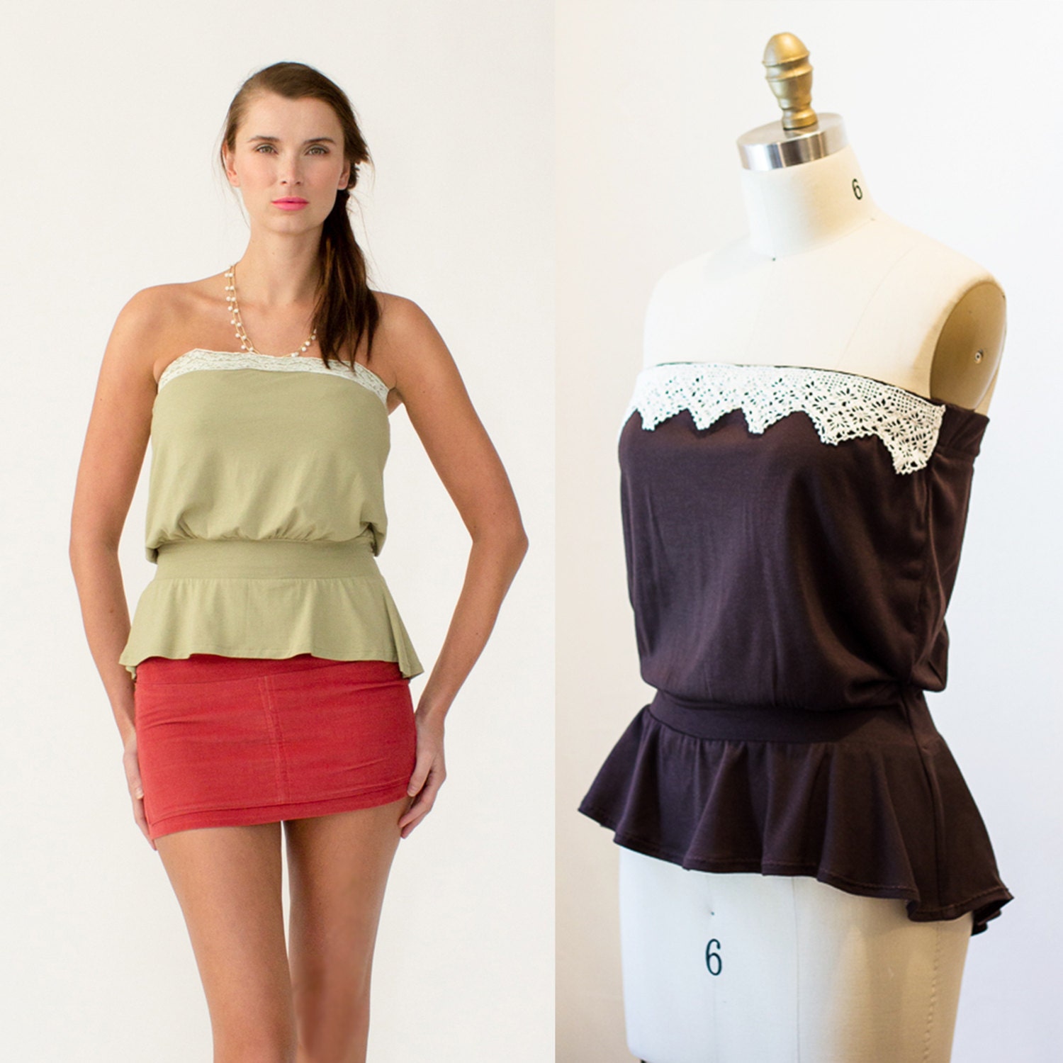 Design your own - Sasha tube top with lace trim / Choose your colour and lace trim - made to order