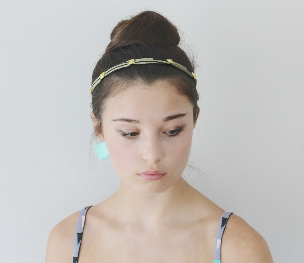 Hand Printed and Studded Gold on Black Headband