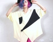 80s New Wave Color Block Asymmetrical Slouchy Tshirt Top (L/XL)