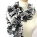 Mothers Day Hand Knit Ruffle Scarf Black Gray White