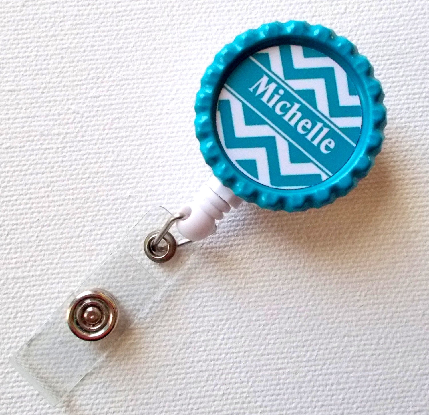 Chevron Blue - Name Badge Holder - Personalized ID Badge Clip - Fun ID Badge Reel - Nurse Badge Pull
