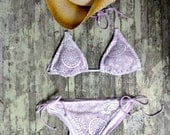Lace Bikini, Boho swimsuite, reserved  beach bikini, altered couture, lilac, lace, women's bathing suite, true rebel clothing Med