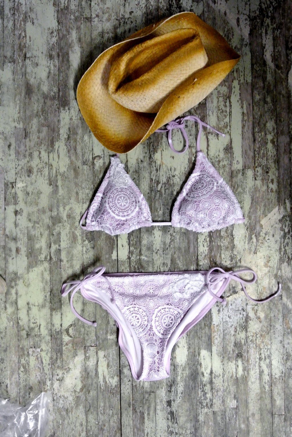Lace Bikini, Boho swimsuite, reserved  beach bikini, altered couture, lilac, lace, women's bathing suite, true rebel clothing Med